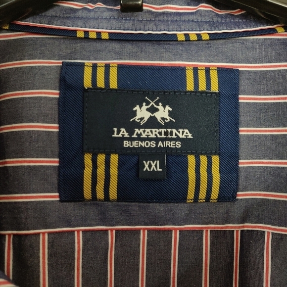 La Martina Button Down Shirt Mens Size XXL Striped Blue Red Embroidered Logo L/S - Picture 6 of 8